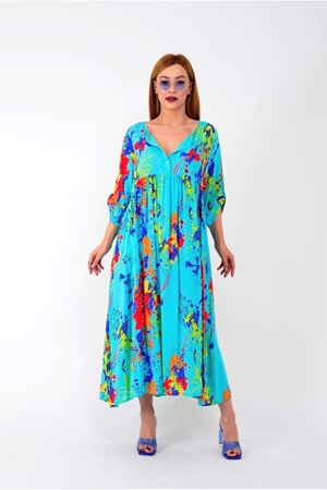  ÜÇ DÜĞMELİ SPLASH DESEN ELBİSE