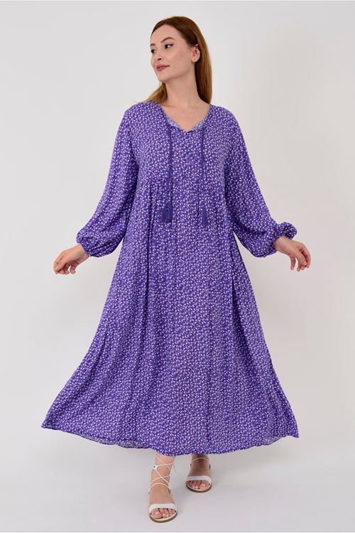 PONPONLU ÇITIR ÇİÇEK DESEN ELBİSE