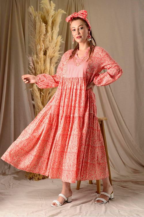 MARIN BONCUK İŞLEMELİ GARNİLİ ELBİSE