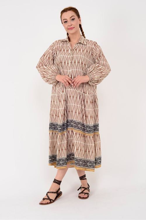 MARIN DÜĞME DETAYLI ELBİSE