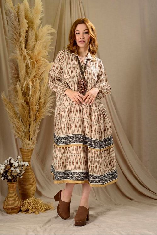 MARIN DÜĞME DETAYLI ELBİSE