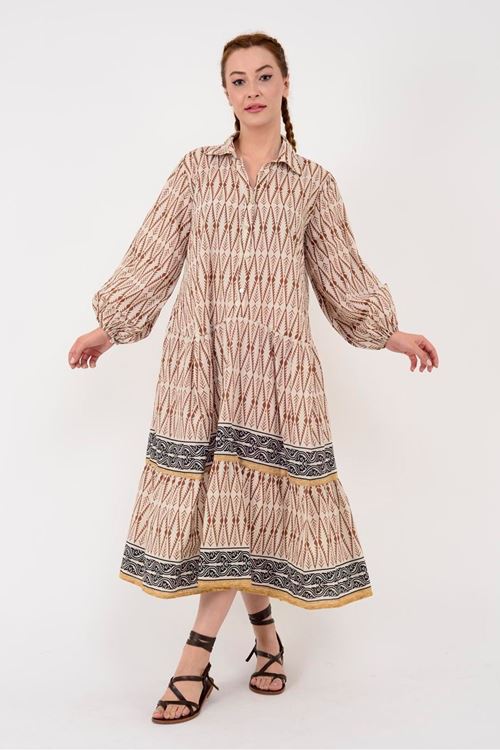 MARIN DÜĞME DETAYLI ELBİSE