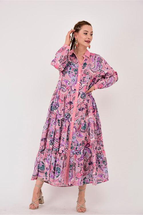 AN10684 ÇİÇEK DESEN GÖMLEK ELBİSE