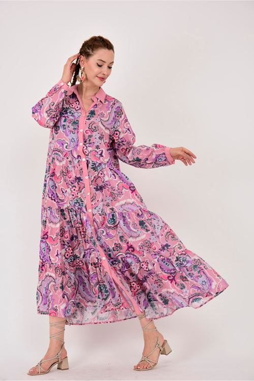 AN10684 ÇİÇEK DESEN GÖMLEK ELBİSE