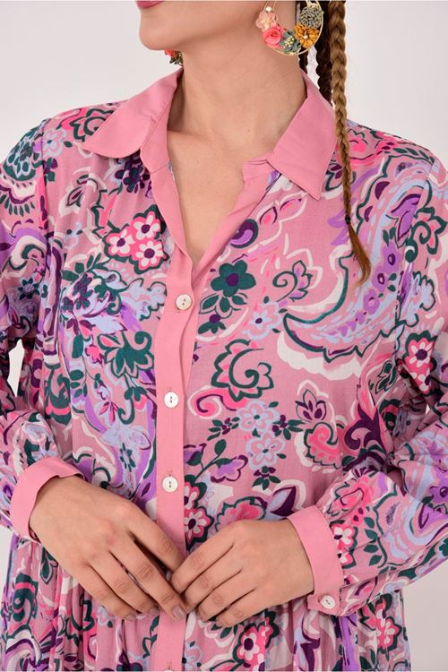 AN10684 ÇİÇEK DESEN GÖMLEK ELBİSE